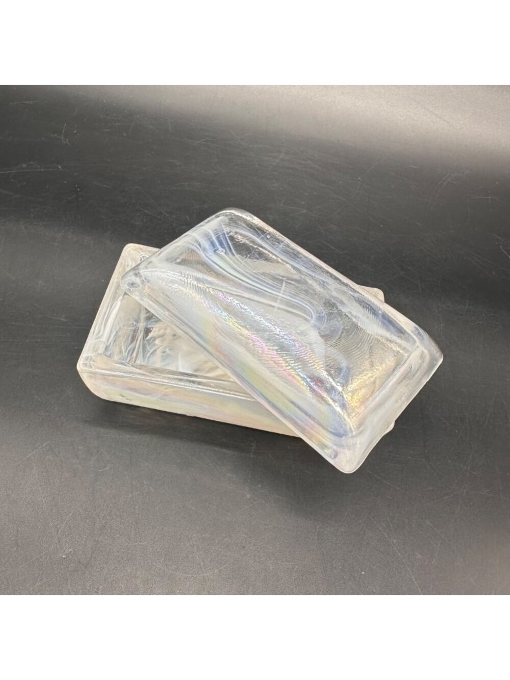 Vintage Opalescent White Swirl Glass Trinket Jewelry Box Crowning Touch Taiwan